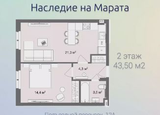 1-комнатная квартира на продажу, 43.5 м2, Санкт-Петербург, метро Пушкинская