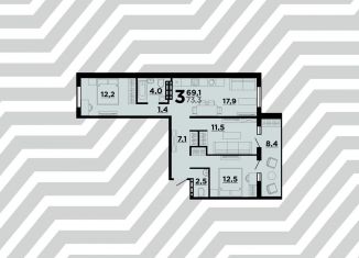 Продаю 3-комнатную квартиру, 73.3 м2, Волгоград, ЖК Парк Европейский