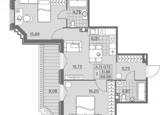 Продам 2-комнатную квартиру, 71.4 м2, Санкт-Петербург, проспект Шаумяна, 14, ЖК Альтер