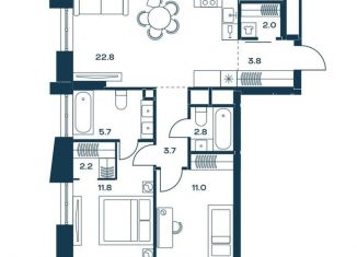 Продажа 2-ком. квартиры, 65.5 м2, Сочи, переулок Горького, 24к1, ЖК Сокол