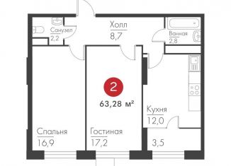 Продается двухкомнатная квартира, 63.3 м2, Самара, метро Российская, проспект Масленникова, 14А