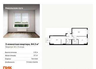 Двухкомнатная квартира на продажу, 64.2 м2, Москва, ЮЗАО