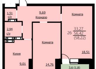 Продается 2-ком. квартира, 58.2 м2, Ярославль, Красноборская улица, 32А, ЖК Алые Паруса
