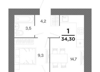 Продаю однокомнатную квартиру, 34.3 м2, Рязань