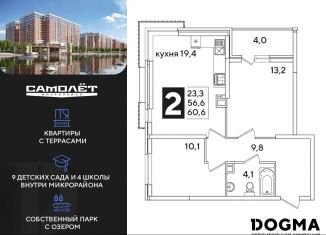 Двухкомнатная квартира на продажу, 60.8 м2, Краснодар, Прикубанский округ