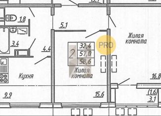 2-комнатная квартира на продажу, 59 м2, Воронеж, улица Шишкова, 140Б/6, Центральный район