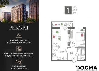 Продается однокомнатная квартира, 47.2 м2, Краснодар, микрорайон Черемушки