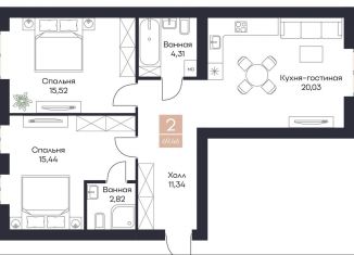 2-комнатная квартира на продажу, 69.5 м2, Рязанская область