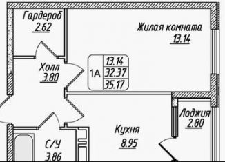 Продажа однокомнатной квартиры, 35.2 м2, Ставрополь, улица 45-я Параллель, 79