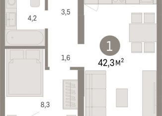 Однокомнатная квартира на продажу, 42.3 м2, Тюмень
