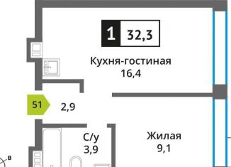 Продажа однокомнатной квартиры, 32.3 м2, Московская область