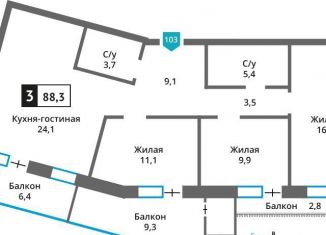 Продается трехкомнатная квартира, 88.3 м2, Московская область, Родниковая улица
