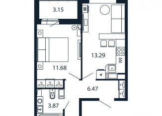 Продаю 1-комнатную квартиру, 36.9 м2, Мурино