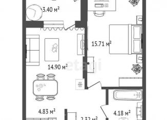 Продаю 2-ком. квартиру, 41 м2, Тюмень, ЖК Набережный Квартал