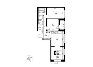 Продам 3-комнатную квартиру, 68.2 м2, Московская область