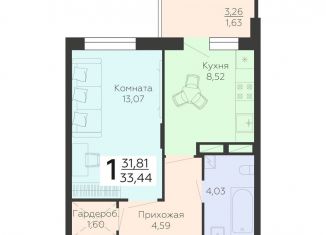 1-комнатная квартира на продажу, 33.4 м2, Воронеж, Советский район