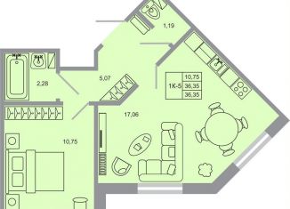 1-комнатная квартира на продажу, 36.4 м2, поселок Бугры, ЖК Новые Горизонты