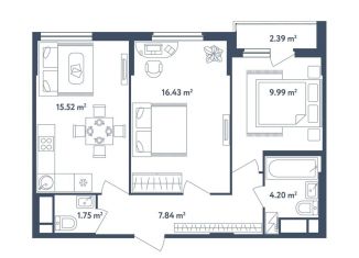 Двухкомнатная квартира на продажу, 56.9 м2, поселок Мещерино