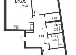 Двухкомнатная квартира на продажу, 65.8 м2, Мурино