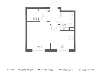 Продается однокомнатная квартира, 32.7 м2, деревня Середнево, жилой комплекс Цветочные Поляны Экопарк, к6