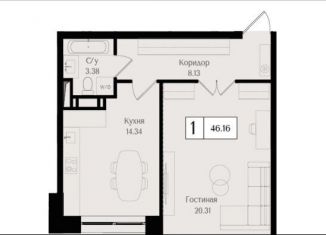 Однокомнатная квартира на продажу, 46.2 м2, Москва, ВАО