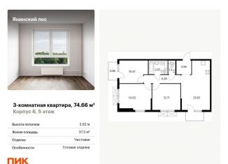 Трехкомнатная квартира на продажу, 74.7 м2, городской посёлок Янино-1, жилой комплекс Янинский Лес, 6