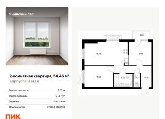 Двухкомнатная квартира на продажу, 54.5 м2, городской посёлок Янино-1