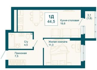 Однокомнатная квартира на продажу, 44.5 м2, Екатеринбург, метро Ботаническая, улица 8 Марта, 197