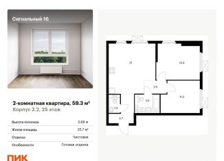 Продажа двухкомнатной квартиры, 59.3 м2, Москва, метро Отрадное