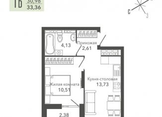 1-комнатная квартира на продажу, 33.4 м2, Верхняя Пышма