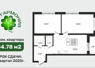 Продажа 2-ком. квартиры, 64.8 м2, Ленинградская область