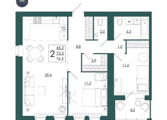 Продажа двухкомнатной квартиры, 76.5 м2, Смоленская область