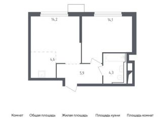 Продается 1-комнатная квартира, 43.1 м2, Московская область, жилой комплекс Спутник, 23