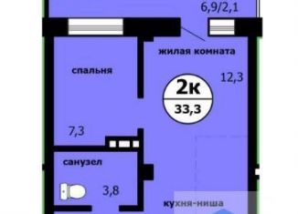 Продам двухкомнатную квартиру, 33.4 м2, Красноярск, Ленинский район, Вишнёвая улица