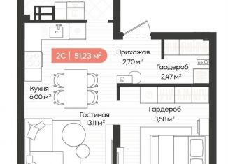 Продается 2-ком. квартира, 51.2 м2, Новосибирск, метро Речной вокзал, Ленинградская улица, 342