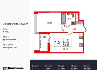 Продам 1-комнатную квартиру, 34 м2, Санкт-Петербург, метро Проспект Ветеранов, Кубинская улица, 78к2