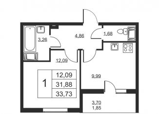 Однокомнатная квартира на продажу, 33.7 м2, Бугры