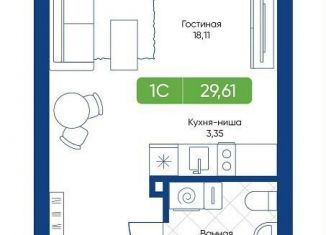 Продаю квартиру студию, 29.6 м2, Новосибирск, Комбинатский переулок, 3к12, метро Маршала Покрышкина