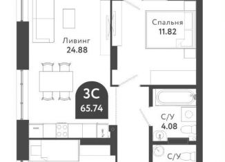 Продаю трехкомнатную квартиру, 65.1 м2, Новосибирск, Октябрьский район, Военная улица, 51