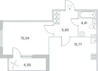 Продается однокомнатная квартира, 43.2 м2, посёлок Стрельна