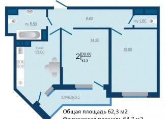 Продается двухкомнатная квартира, 64.7 м2, Краснодар, улица имени 40-летия Победы, 186к2