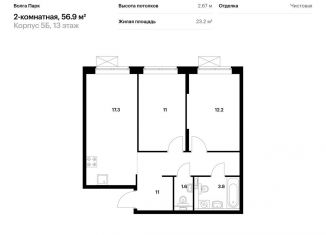 2-комнатная квартира на продажу, 56.9 м2, Ярославль, жилой комплекс Волга Парк, 5Б