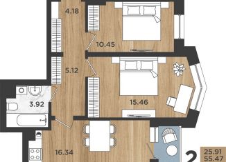 Продается 2-ком. квартира, 56.9 м2, Калининград, Батальная улица, 104, ЖК Дом на Батальной