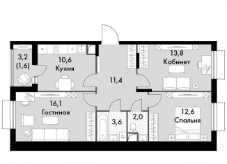 Продам 3-ком. квартиру, 71.7 м2, посёлок Развилка, ЖК Римский