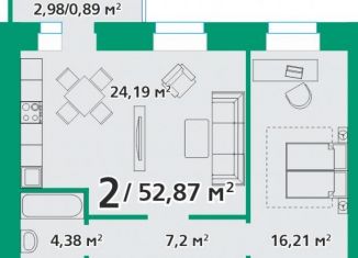 Продается 2-комнатная квартира, 52.9 м2, посёлок городского типа Берёзовка