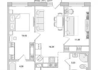 Продам 2-комнатную квартиру, 60.2 м2, Санкт-Петербург, Красногвардейский переулок, 23У, Красногвардейский переулок