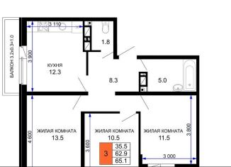 Продаю 3-ком. квартиру, 65.1 м2, Краснодар, ЖК Дыхание