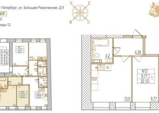 Двухкомнатная квартира на продажу, 32.1 м2, Санкт-Петербург, Большая Разночинная улица, 9, Большая Разночинная улица