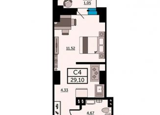 Продажа квартиры студии, 29.1 м2, Ростов-на-Дону, Красноармейская улица, 157В/83с2, ЖК Рубин