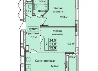 2-комнатная квартира на продажу, 52.9 м2, Нижегородская область, улица Коперника, 1А